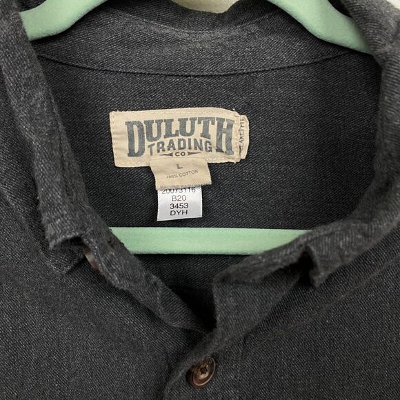 Duluth Trading Co Shirt Mens L Gray Long Sleeve Button Solid Flannel Relaxed - Picture 2 of 7